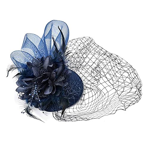 Luckywaqng Fascinators für Frauen Tea Stirnband Hut Mesh Federn Haarspange für Hochzeit und Kirche Stirnband Jungs (Navy, One Size) von Luckywaqng