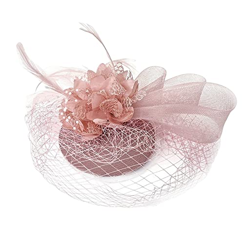 Luckywaqng Fascinators für Frauen Tea Stirnband Hut Mesh Federn Haarspange für Hochzeit und Kirche Stirnband Jungs (Pink, One Size) von Luckywaqng