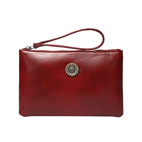 Luckywaqng Fashion Clip Wallet Vintage Rindsleder Lange Handtasche Damen Mini Handytasche Damentasche und Geldbörse Brieftasche en Head (Red, One Size) von Luckywaqng