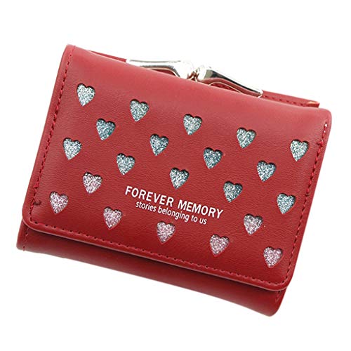 Luckywaqng Fashion ID Short Wallet Gitter Volltonfarbe Damen Reißverschluss Geldbörse Mehrere Kartenfächer Clutch Bag Handytasche Brieftasche Herren Ohne Münzfach (Z2-Red, One Size) von Luckywaqng