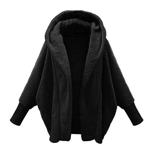 Luckywaqng Fleece Jacket damen mode Einfarbig mit Kapuze Fledermausärmel Langarm stilvolle Winteroberbekleidung Wärme PlüSchjacke mode Cardigan Casual Strickjacke Bequem Outdoorjacke Übergangsjacke von Luckywaqng