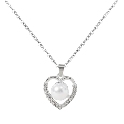 Luckywaqng Freshwater Cultured Pearls Bridal Pendant Necklace Earrings Wedding Jewelry Sets for/Christmas Jewelry for/Mom Halskette 3 Fach (F, One Size) von Luckywaqng