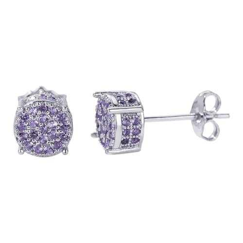 Luckywaqng Glänzende, runde Ohrringe mit Zirkonia-Steinen. Exquisite und wunderschöne Accessoires, die für jeden geeignet sind und Charme verleihen. Pizza Ohrringe Silber (Purple, One Size) von Luckywaqng