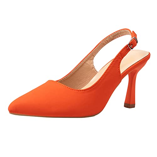 Luckywaqng Hallux Schuhe Damen solide, Flache High Heels, einzelne Business-Schuhe Highheels Schuhe Damen (Z4131-Orange, 41) von Luckywaqng