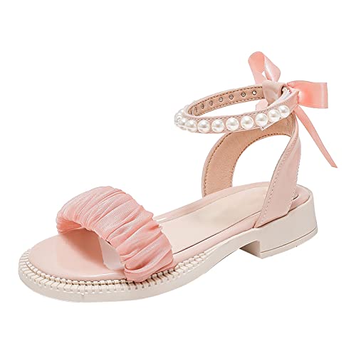 Luckywaqng Kinder Baby Mädchen Sandalen Mode Perle Schleife Design mit Prinzessin Kleid Prinzessin Schuhe kleines Kind/große Kinder Badeschuhe Kinder (Pink, 28 Little Child) von Luckywaqng