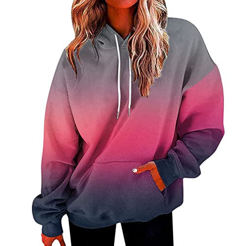 Luckywaqng Lässiges Damen-Sweatshirt in Übergröße, Langarm, Kordelzug, lockeres Kapuzen-Sweatshirt mit Taschen Primark Shop Online (Hot Pink, L) von Luckywaqng