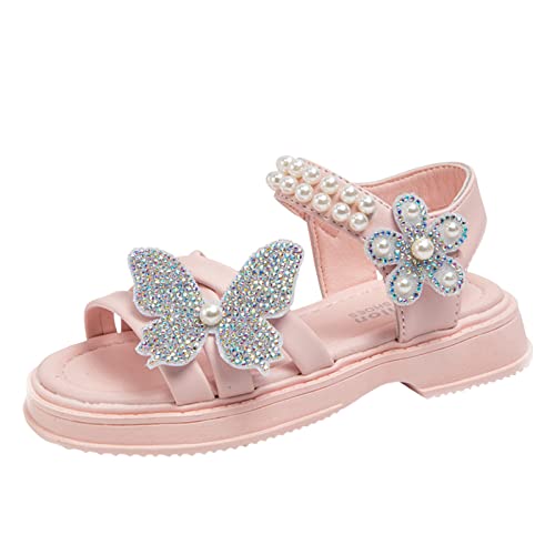 Luckywaqng Mädchen Sandalen, Prinzessin Partys Hochzeiten Schuhe Perlen Sandalette Glänzende Schmetterling Kinderschuhe Atmungsaktive Rutschfest Kindersandale Weicher Unterer Freizeitsandalen von Luckywaqng