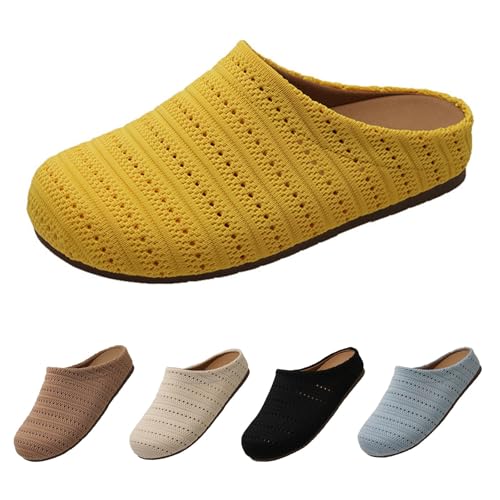 Luckywaqng Orthopädische Hausschuhe Damen, Sandalen Vorne Geschlossen Mit Fußbett Breite Füße Slip on Pantoletten Halboffene Atmungsaktive Walkingschuhe Strandsandalen Schlupfschuhe Schlappen von Luckywaqng
