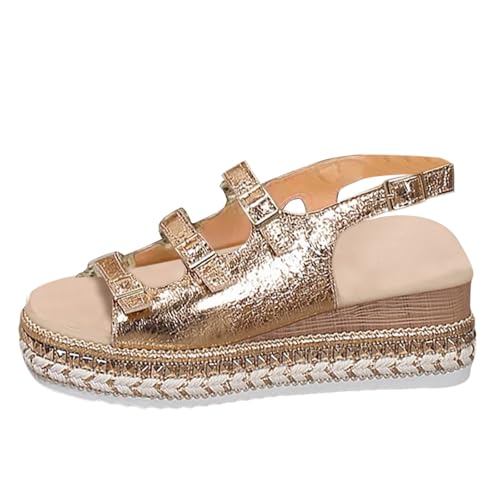 Luckywaqng Orthopädische Sandalen Damen Sommer - Modische Böhmische Sandaletten MIt Keilabsatz Casual Plateau Bequeme Wandersandalen Strandsandalen mit Weiche Fussbett Strandschuhe Freizeitschuhe von Luckywaqng
