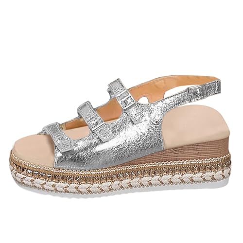 Luckywaqng Orthopädische Sandalen Damen Sommer - Modische Böhmische Sandaletten MIt Keilabsatz Casual Plateau Bequeme Wandersandalen Strandsandalen mit Weiche Fussbett Strandschuhe Freizeitschuhe von Luckywaqng