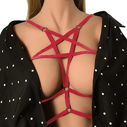 Luckywaqng Sexy BH-Träger, ausgehöhlter fünfzackiger Stern, Geschirr, Unterwäsche, elastische Körperkleidkette Spitze Dessous Damen (Red, One Size) von Luckywaqng