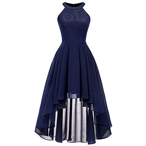 Luckywaqng Spitzen Kleider Damen Eleganter Brautjungfernkleider Unregelmäßiger Saum Cocktailkleid Crewneck Ärmellos Hohe Taille Tunikakleid Vorne Kurz Hinten Lang Ballkleid Wickelkleid Abendkleider von Luckywaqng