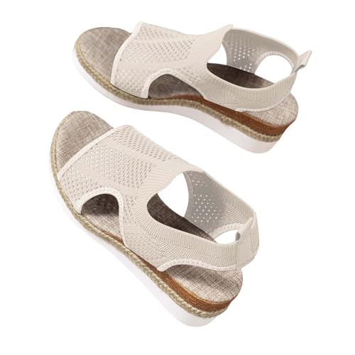 Orthopädische Sandalen Damen Keilsandalen Elegante Wedges Sandalen Outdoor Freizeit Leichte Strandsandalen Knit Atmungsaktive Bequeme Plateau Sandaletten Peep Toe Rutschfeste Wandersandalen von Luckywaqng