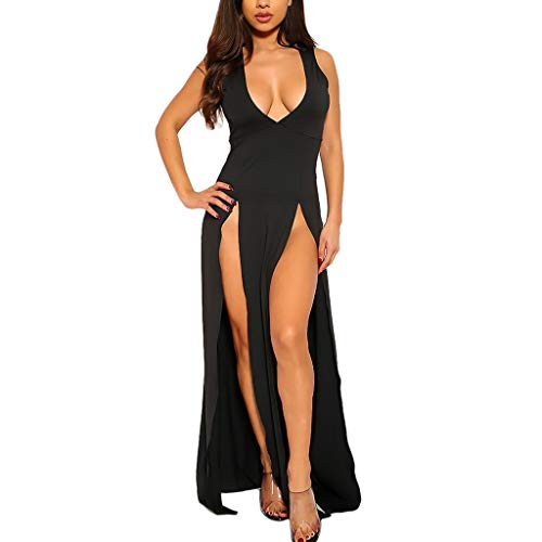 Partykleid Tiefer V-Ausschnitt Mit Schlitz Hem Sexy Ballkleid Tanktops Kleider Ärmellos Seite Split Bodenlang Sexy Maxikleider Einfarbig Slim-Fit Wickelkleid Frauen Tunikakleid Abendkleider von Luckywaqng