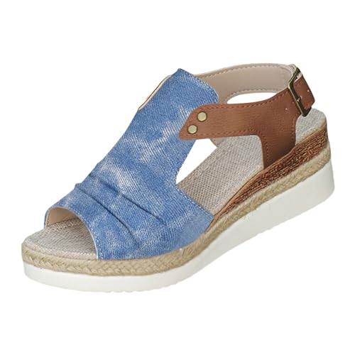 Sandalen Damen Keilabsatz Dicke Sohle Sandaletten Modische Atmungsaktive Böhmische Damenschuhe Strandsandalen mit Fischmaul Und Weiche Fussbett Breite Füße Lässig Strandschuhe Freizeitschuhe von Luckywaqng