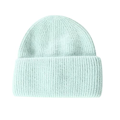 Strickmütze Damen Candy Farbe Vielseitiger Mode Hut Damen Herbst und Winter Solide Warme Mütze Kaninchen Hut Winterhaube Buben (Mint Green, One Size) von Luckywaqng