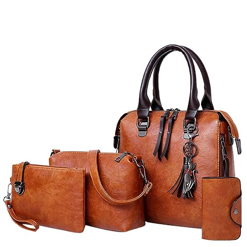 Taschen Organisator Filz Tragetaschen-Set für Damen, modische Handtaschen, Geldbörse, Tragetasche, Schultertasche, Henkel oben, Satchel-Geldbeutel-Set, 4-teilig O Bag Taschen Damen (Brown, One Size) von Luckywaqng