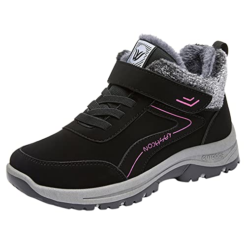 Winter Warm Wanderschuhe Mit Gefüttert PelzgefüTterte Flache Rutschfeste Flauschig Bequem Schnürhalbschuhe Mit Klettverschluss Trekkingschuhe Winterboots Fluffy PlüSch Plus Samt Halbstiefel von Luckywaqng