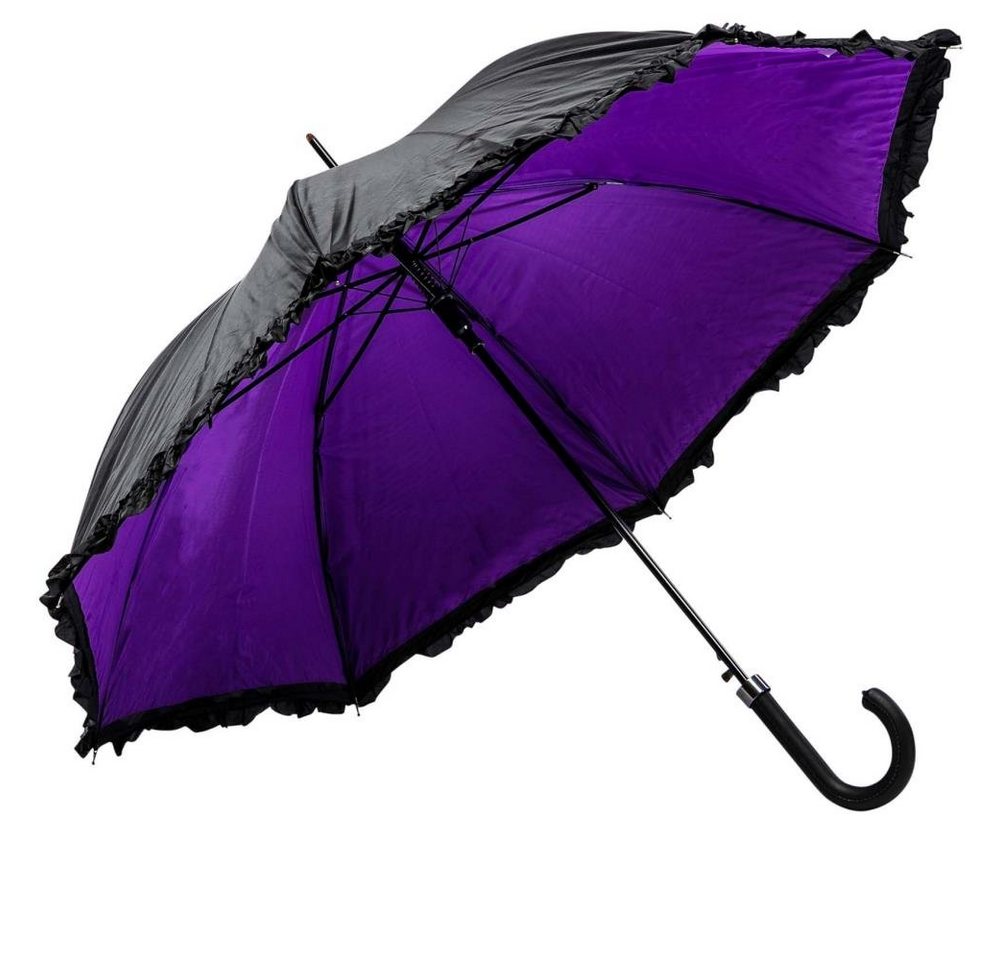 Luckyweather not just any other day Stockregenschirm Rüschenschirm schwarz / violett Double Layer Automatik von Luckyweather not just any other day