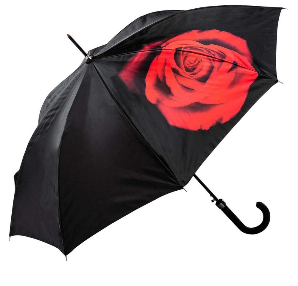 Luckyweather not just any other day Stockregenschirm Regenschirm Motiv RED ROSE ON BLACK Automatik von Luckyweather not just any other day