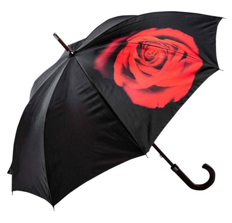 Luckyweather not just any other day Stockregenschirm Regenschirm Motiv RED ROSE ON BLACK Holzstock von Luckyweather not just any other day