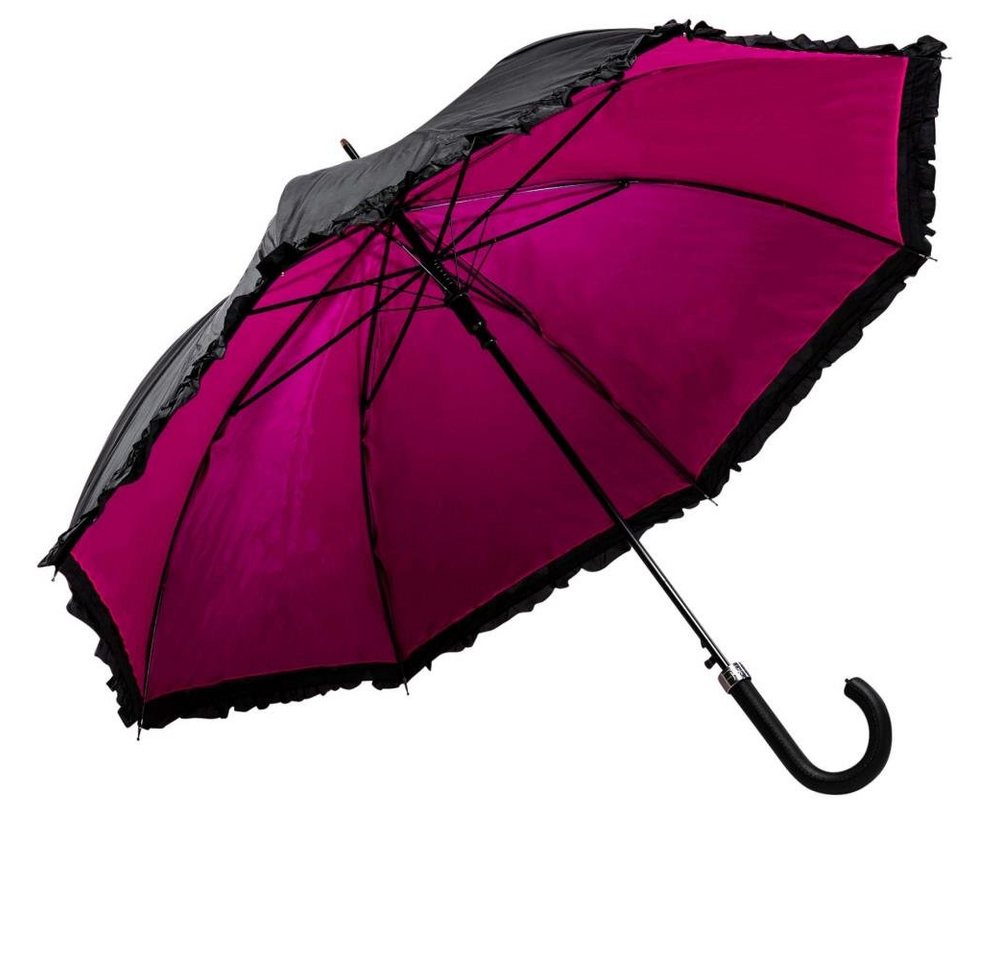 Luckyweather not just any other day Stockregenschirm Rüschenschirm schwarz / pink Double Layer Automatik von Luckyweather not just any other day