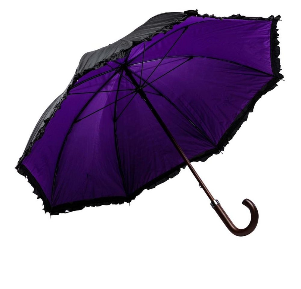 Luckyweather not just any other day Stockregenschirm Rüschenschirm schwarz / violett Double Layer Holzstock von Luckyweather not just any other day