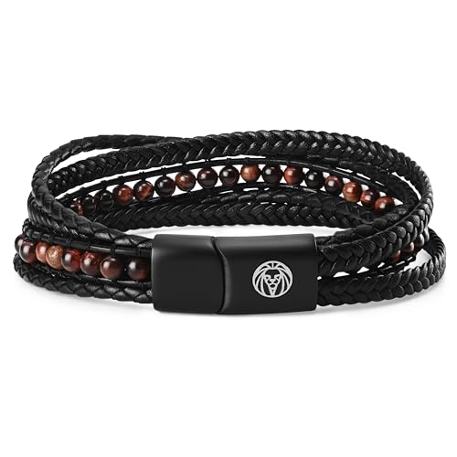 Lucleon Lederarmband Herren | Hochwertiges, geflochtenes Echt leder mit Natursteinen | Robuster Magnetverschluss aus Edelstahl | Stilvoller Armbänder für Herren Alltag | Größe Large von Lucleon