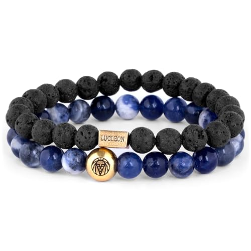 Lucleon by Trendhim Armband Beaded Herren Blue Achat & Lava | 2er-Set mit Natursteinperlen auf strapazierfähigem Stretchband | Dänisches Design | Lässiges Accessoire Lucleon by Trendhim Armband Beaded Herren Blue Achat & Lava | 2er-Set mit Natursteinperlen auf strapazierfähigem Stretchband | Dänisches Design | Lässiges Accessoire von Lucleon