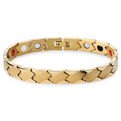 Lucleon by Trendhim Armband Herren aus goldfarbenem Titan mit Magnetverschluss | Asymmetrisches Design mit Gauss-Magneten und FIR-Elementen | Dänisches Design | Lässiges Accessoire von Lucleon