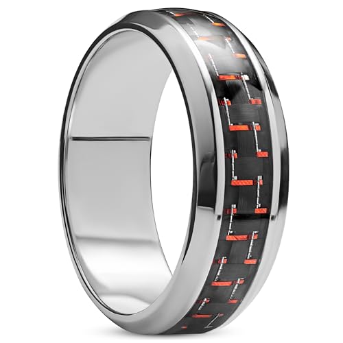 Lucleon by Trendhim Ring Herren | Abgerundete Kante aus Edelstahl mit Carbonfaser-Einlage | 316L Edelstahl | Dänisches Design | Polierte Oberfläche von Lucleon