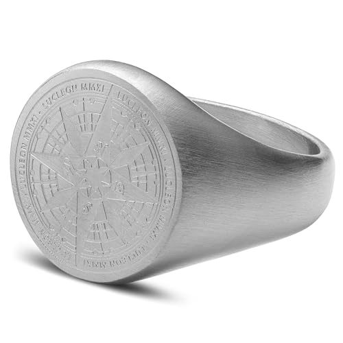 Lucleon by Trendhim Ring Herren | Kompass-Siegelring aus chirurgischem Edelstahl mit graviertem Signet | Dänisches Design | Stilvoller Männerschmuck für Alltag & Anlass | Silberfarben von Lucleon