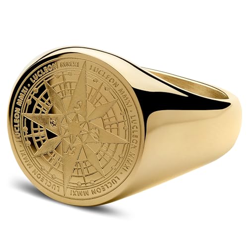 Lucleon by Trendhim Ring Herren | Kompass-Siegelring aus chirurgischem Edelstahl mit graviertem Signet | Dänisches Design | Stilvoller Männerschmuck für Alltag & Anlass von Lucleon