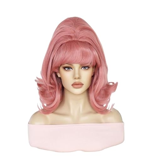 Lucoacos 60 70er Medium Long Wellen Curly Perücke Jahre Damen Vintage Bienenhaus Stil Umdrehen Perücke Weiche Haltbare Synthetfaser Perücke Halloween Weihnachten Rollenspiel Perücke von Lucoacos