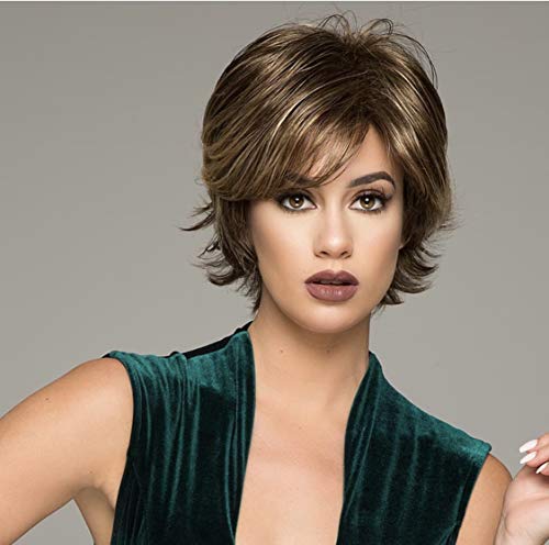 Lucoacos Damen Kurzes Haar Pixie Cut Perücke Gradient Synthetische Layered Perücke (Schwarzes Gold) von Lucoacos
