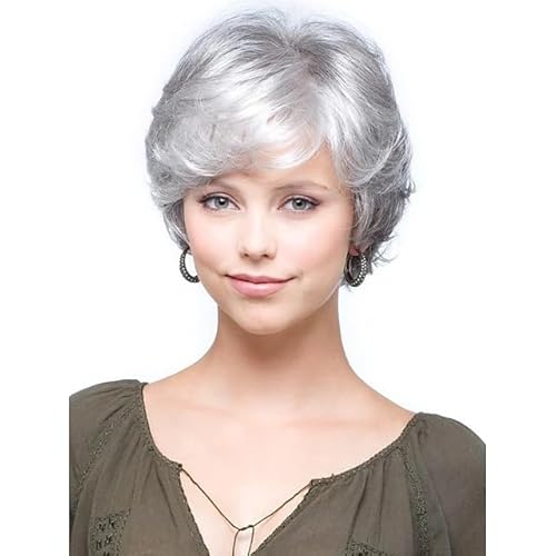 Lucoacos Damen Kurzes Haar Pixie Cut Perücke Gradient Synthetische Layered Perücke (Silbergrauer Verlauf) von Lucoacos