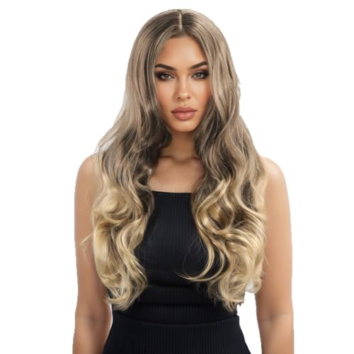 Lucoacos Damen lange curly Perücke synthetische hitzebeständige tägliche Perücke Karneval Party Rollenspiel Perücke (Goldbraune Mischung) von Lucoacos