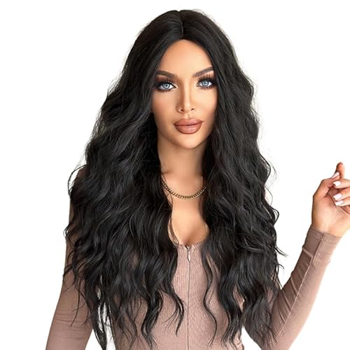 Lucoacos Damen lange curly Perücke synthetische hitzebeständige tägliche Perücke Karneval Party Rollenspiel Perücke (schwarz) von Lucoacos