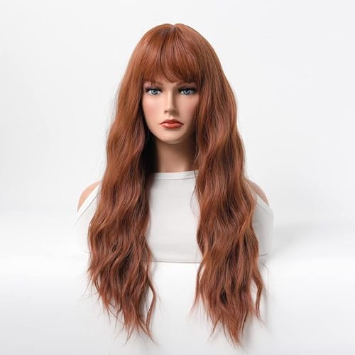 Lucoacos Damen lange lockige Haarwelle Perücke mit Pony natürliche hitzebeständige synthetische Perücke geeignet für tägliche Partys Halloween Karneval Rollenspiele von Lucoacos