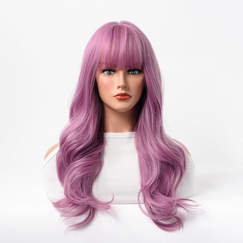 Lucoacos Damen lange lockige Haarwelle Perücke mit Pony natürliche hitzebeständige synthetische Perücke geeignet für tägliche Partys Halloween Karneval Rollenspiele von Lucoacos