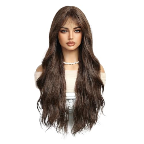 Lucoacos Damen modernen langen Wellenband Pony tägliche Curly Perücke Halloween Karneval Party Gebrauch (Braun) von Lucoacos