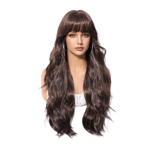 Lucoacos Damen modernen langen Wellenband Pony tägliche Curly Perücke Halloween Karneval Party Gebrauch (Schwarz Braun-2) von Lucoacos