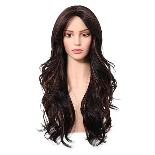 Lucoacos Damen modernen langen Wellenband Pony tägliche Curly Perücke Halloween Karneval Party Gebrauch (Schwarzbraun gefärbt) von Lucoacos