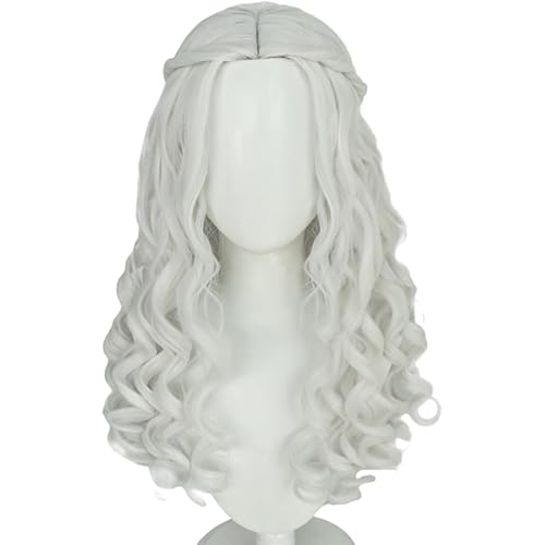 Lucoacos Damen weiße lange curly Rollenspiel Perücke Halloween Perücke Königin Perücke Erwachsene Perücke von Lucoacos