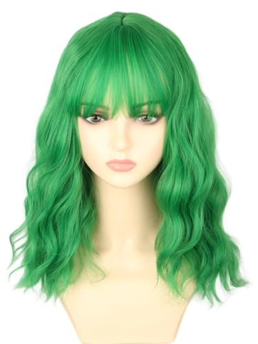 Lucoacos Frauen Grün Hitzebeständig Schulter Länge Curly Perücke Halloween Theme Party Kostüm Perücke von Lucoacos