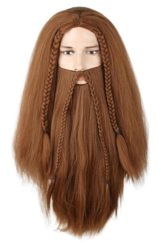 Lucoacos Herren Rot-Braun lange lockige Wikinger Perücke Halloween Cosplay Kostüm Perücke von Lucoacos