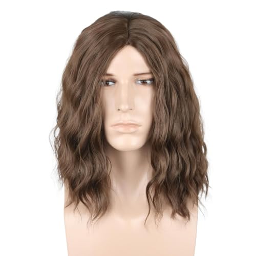 Lucoacos Männer Braune Perücke Wellige mittlere Länge Haare Halloween Cosplay Kostüm Perücke von Lucoacos
