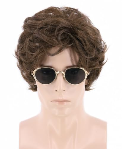 Lucoacos Männer Kurze Lockige Layered Synthetische Perücke Dunkelbraun Halloween Kostüm Cosplay Disco Hippie Perücke (hellbraun) von Lucoacos