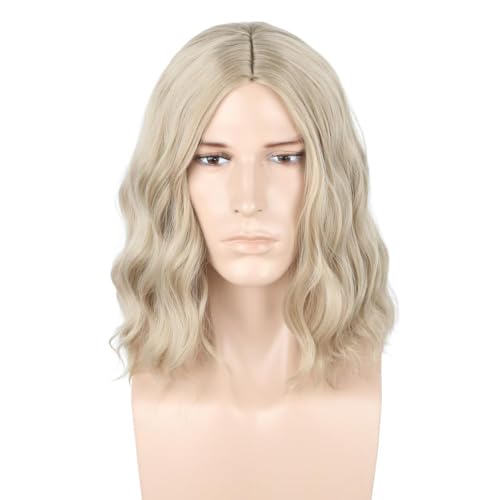 Lucoacos Männer Perücke Asche Blonde Wellige mittlere Länge Haare Halloween Cosplay Kostüm Perücke von Lucoacos