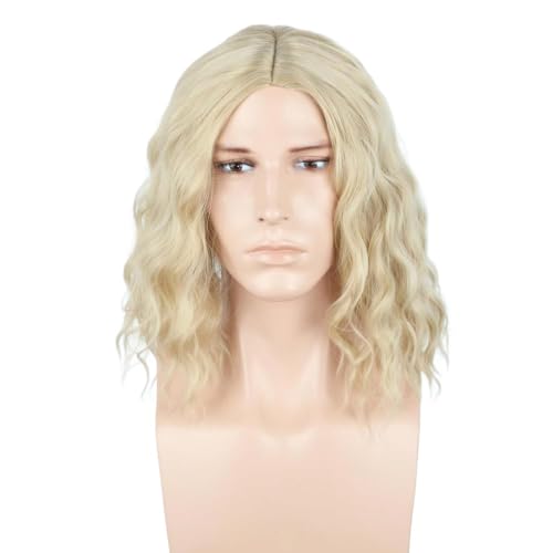 Lucoacos Männer Perücke Licht Gold Wellig Mitte Länge Haar Halloween Cosplay Kostüm Perücke von Lucoacos